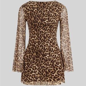 Leopard Print Sheer Sleeve Dress